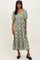 Green Floral V-Neck 3/4 Sleeve Midi Dress
