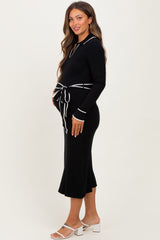 Black Soft Stretchy Rib Fitted Maternity Sweater Midi Dress