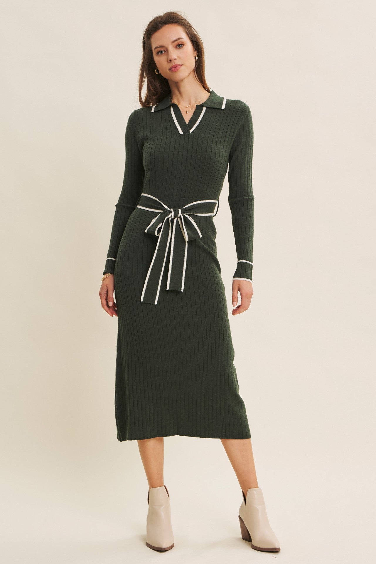 Hunter Green Soft Stretchy Rib Fitted Maternity Sweater Midi Dress