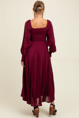 Burgundy Lace Inset Smocked Maternity Maxi Dress