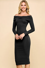 Black Ruched Off Shoulder Dress
