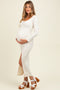 Cream Scoop Neck Long Sleeve Front Slit Maternity Maxi Dress