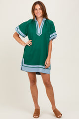 Forest Green Colorblock Border Print Maternity Mini Shift Dress