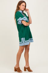 Forest Green Colorblock Border Print Mini Shift Dress
