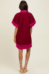 Burgundy Colorblock Border Print Mini Shift Dress