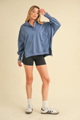 Blue Snap Button Pullover Henley Sweatshirt