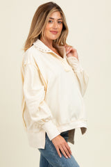 Cream Snap Button Pullover Henley Maternity Sweatshirt