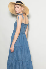 Blue Vintage Wash Denim Smocked Dress