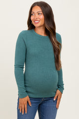 Deep Teal Ribbed Knit Maternity Long Sleeve Top