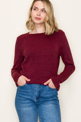 Burgundy Ribbed Knit Long Sleeve Top