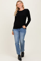 Black Ribbed Knit Long Sleeve Top