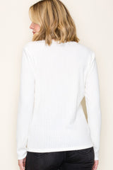 Ivory Ribbed Knit Long Sleeve Top