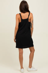 Black Textured Rib Side Pocket Romper Dress