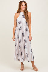 Light Pink Printed Pleated Halter Dress