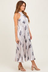 Light Pink Printed Pleated Halter Dress