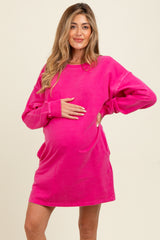 Fuchsia Oversized Long Sleeve Maternity T-Shirt Dress
