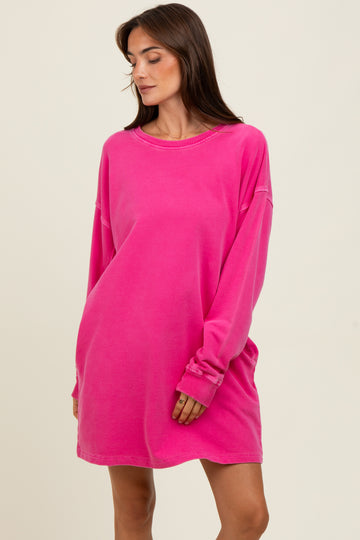 Fuchsia Oversized Long Sleeve T-Shirt Dress