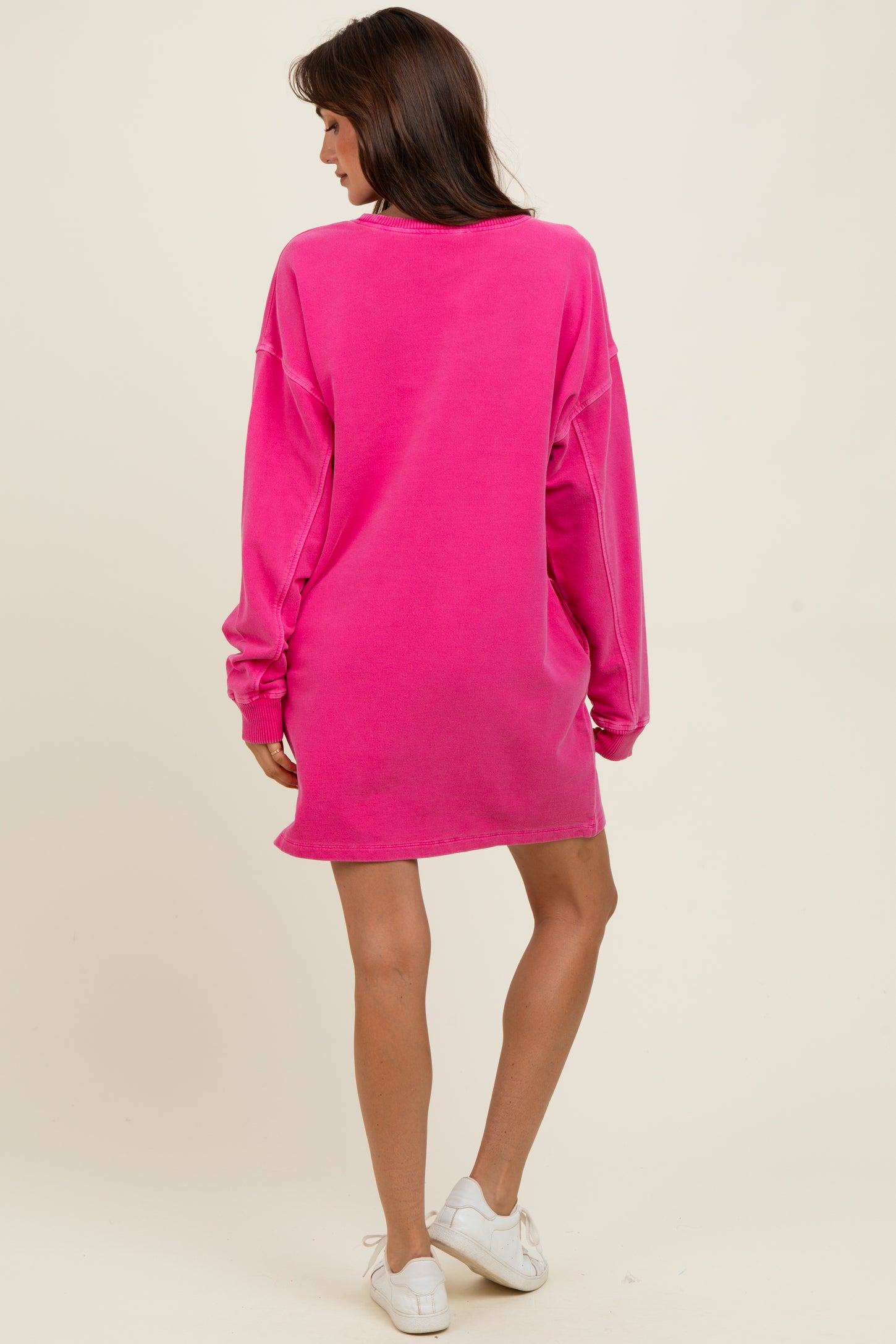 Fuchsia Oversized Long Sleeve T-Shirt Dress