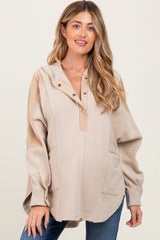 Beige Corduroy Contrast Oversized Maternity Hoodie