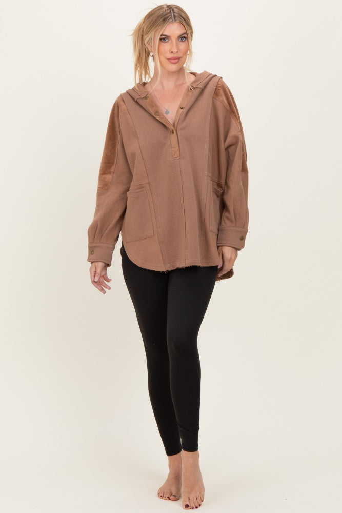 Mocha Corduroy Contrast Oversized Hoodie