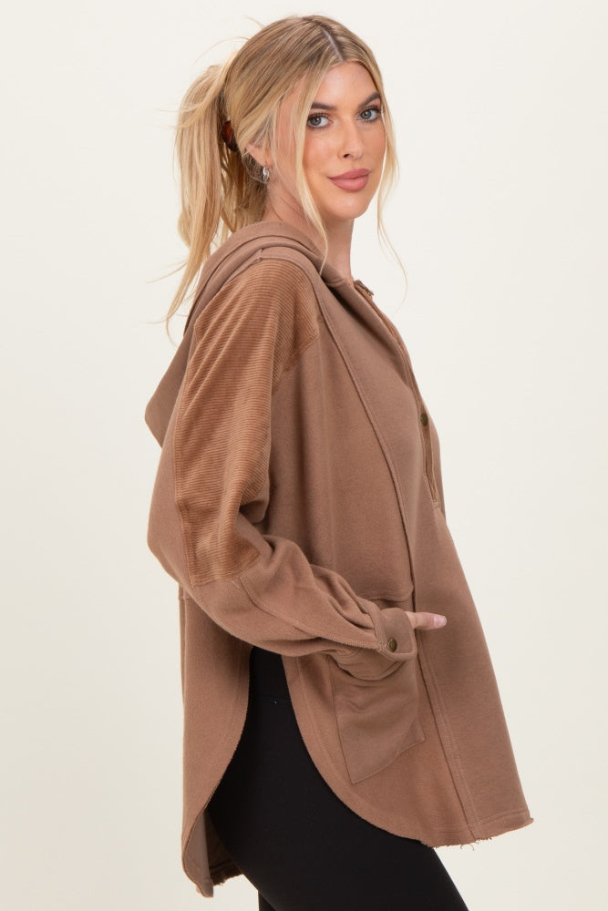 Mocha Corduroy Contrast Oversized Hoodie