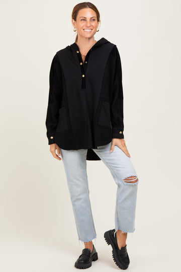 Black Corduroy Contrast Oversized Hoodie