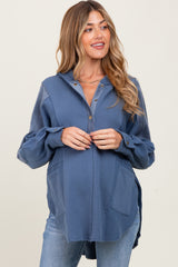 Blue Corduroy Contrast Oversized Maternity Hoodie