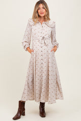 Cream Statement Collar Button Down Maternity Maxi Dress