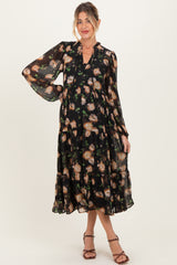Black Multi Floral Tiered Button Down Maternity Maxi Dress