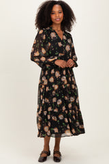 Black Multi Floral Tiered Button Down Maxi Dress