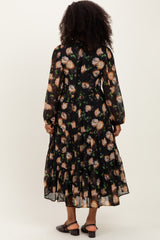 Black Multi Floral Tiered Button Down Maxi Dress