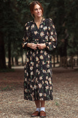 Black Multi Floral Tiered Button Down Maxi Dress