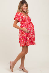 Red Printed Twisted Front Maternity Mini Dress