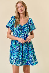 Blue Printed Twisted Front Mini Dress
