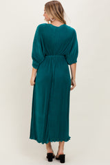 Forest Green Pleated Satin Dolman Sleeve Maxi Dress