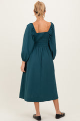 Forest Green Bow Detail Smocked Maternity Midi Dress