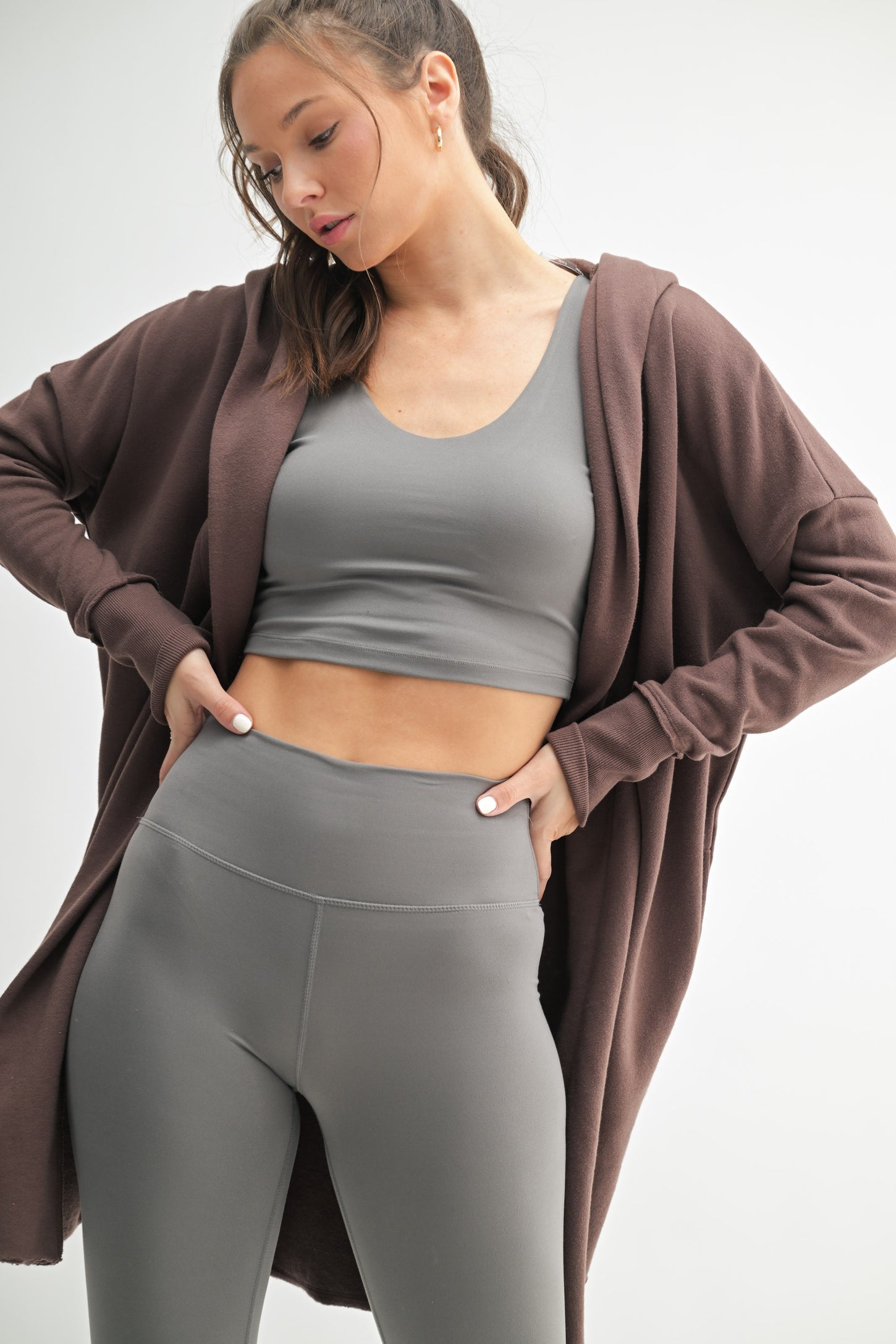 Mocha Hooded Long Cardigan