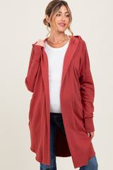 Rust Hooded Long Maternity Cardigan
