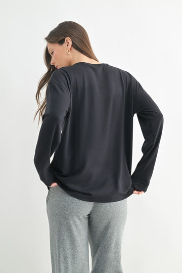 Black Relaxed Fit Long Sleeve Top