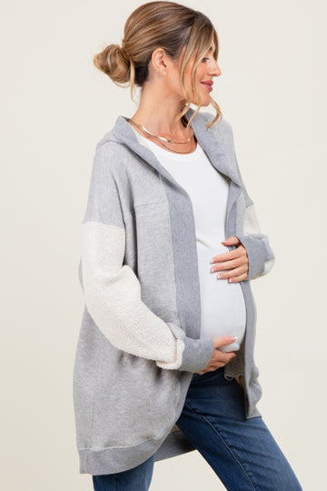 Heather Grey Terry Relaxed Fit Hooded Maternity Cardigan