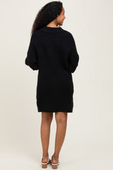 Black Chunky Knit Collared Maternity Sweater Dress