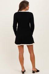 Black Ribbed Knit Contrast Ruffle Trim Maternity Mini Dress