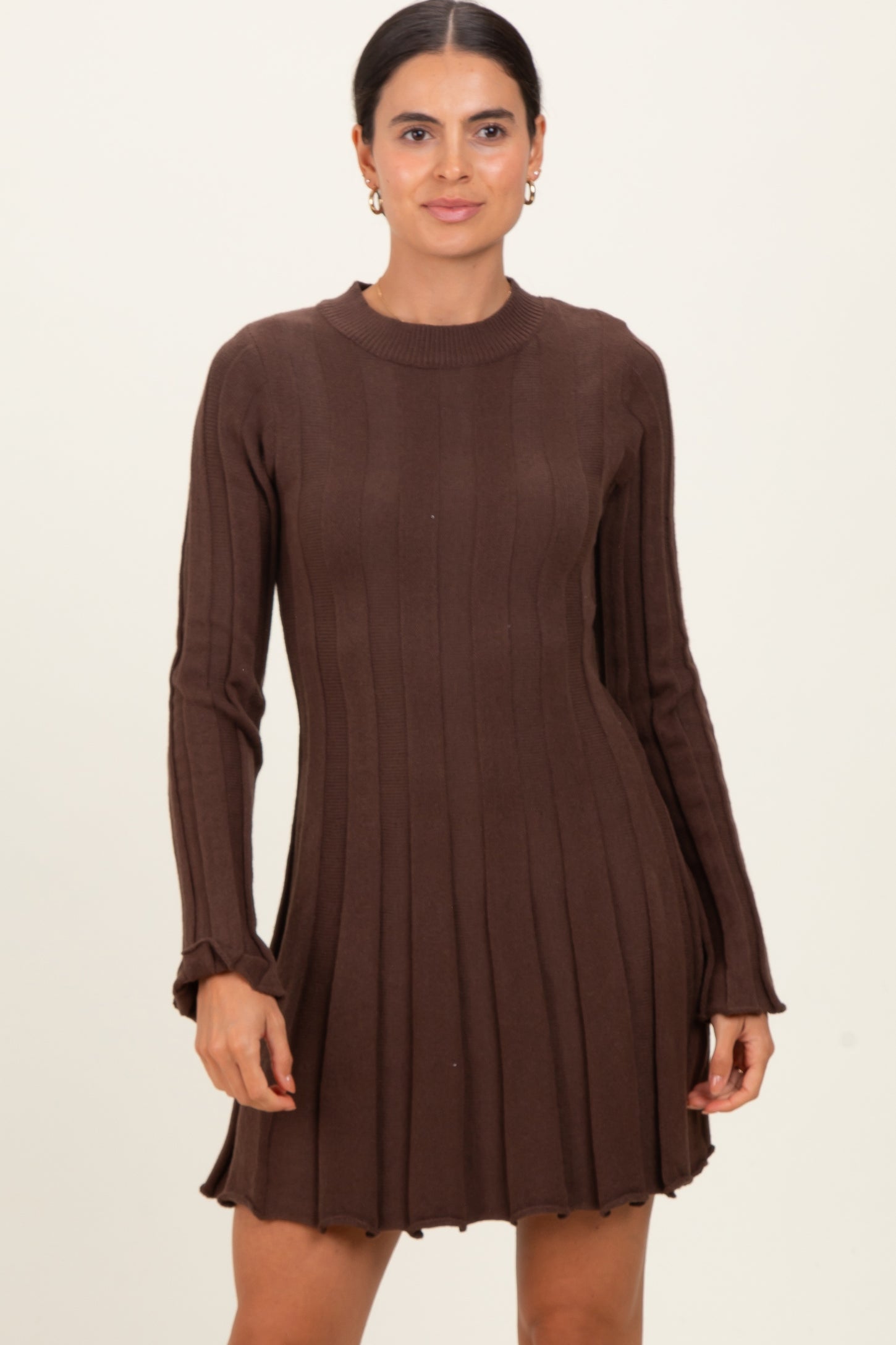 Brown Wide Rib Maternity Mini Dress