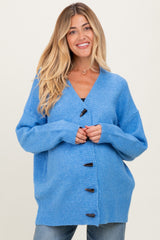 Blue Oversized Maternity Toggle Button Cardigan