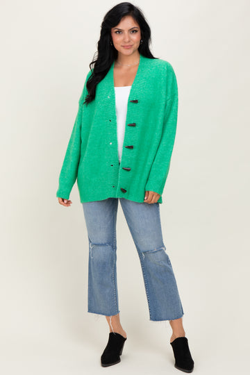 Green Oversized Toggle Button Cardigan