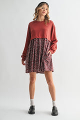 Burgundy Floral Sweatshirt Contrast Maternity Dress