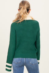 Forest Green Colorblock Chunky Knit Half Zip Maternity Sweater