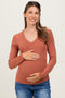 Rust Fine Rib V-Neck Maternity Long Sleeve Top