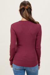 Burgundy Fine Rib V-Neck Maternity Long Sleeve Top