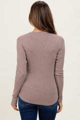 Mocha Fine Rib V-Neck Maternity Long Sleeve Top